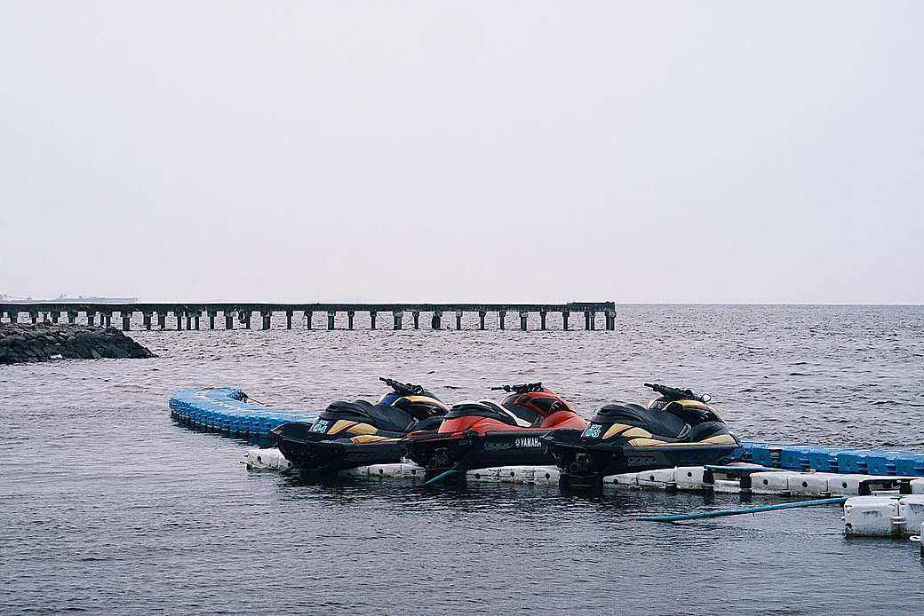 Jet ski speeding across the tropical ocean in Zanzibar